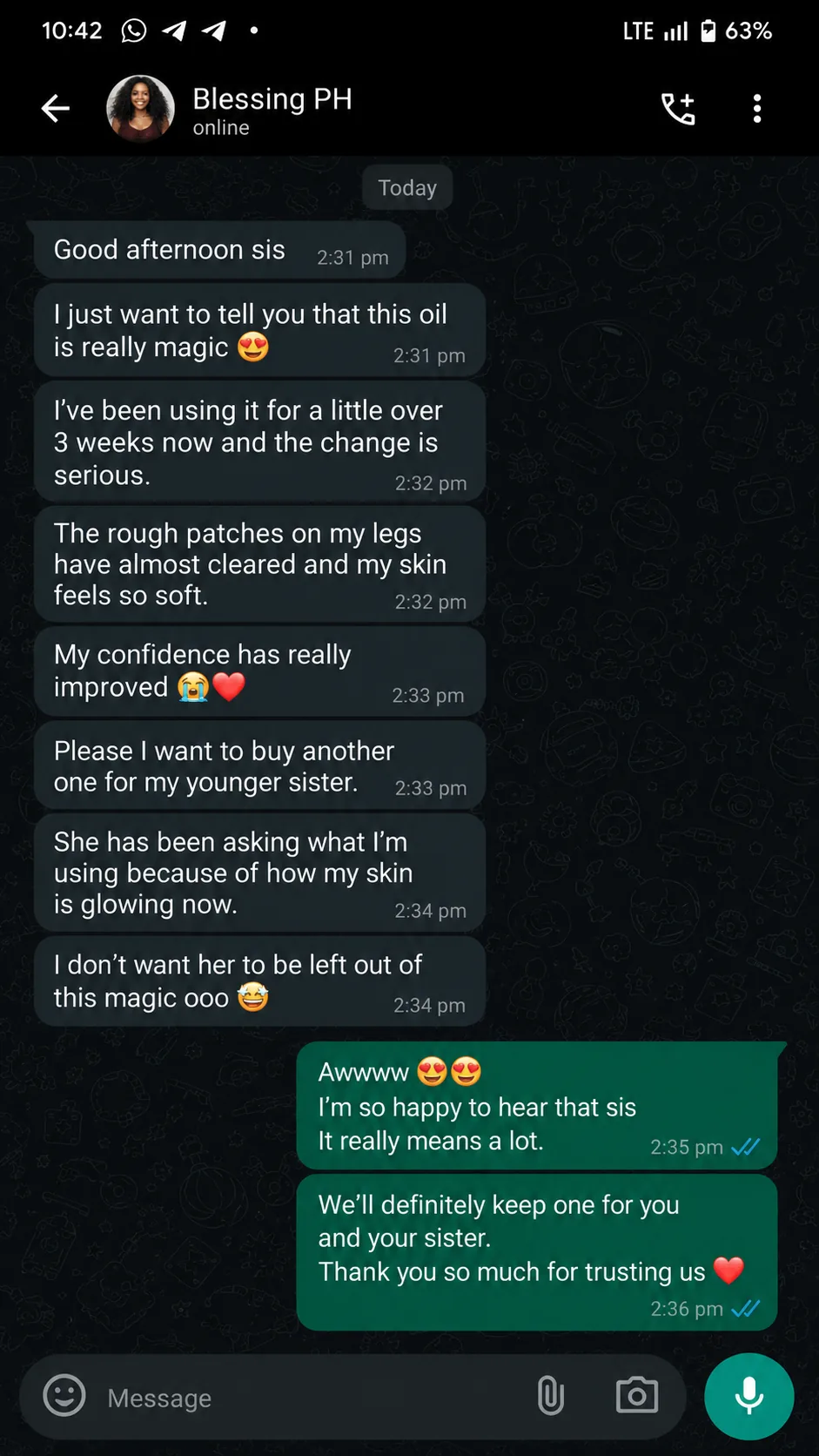 Customer message from Blessing Port Harcourt